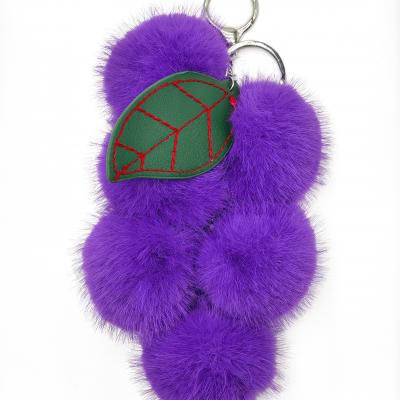 Manufacturer Hot Selling Lovely Fruit Grape Plush Keychain Toys Fluffy Pom Pom Keychain Rex Rabbit Fur Pompom Bag charm