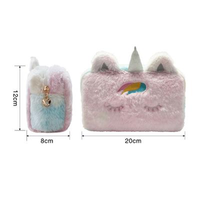 cute unicorn cosmetic bag plush fuzzy women make up bag