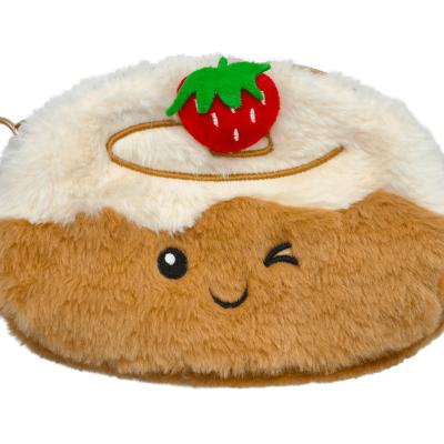 Fluffy Donut Plush Beauty Case Cute Smiley Face Cosmetic Pouch with Keyring for Women