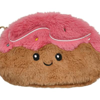 Cute Pink Icing Donut beauty case Fluffy Faux Fur Cosmetic Organizer Funny Cartoon Keychain Pouch for Travel and Daily Use