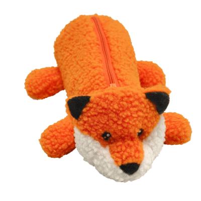  Fox Shape Plush Pencil Case Soft Sherpa Fleece Zipper Pouch Lying Animal Stationery Bag Wholesale