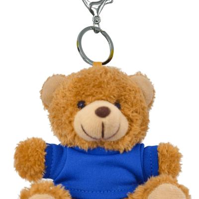 Custom Logo Soft Plush Brown Teddy Bear Keyring Cute Stuffed Animal Keychain with Blue Shirt for Promotion Gift Souvenir