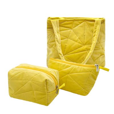 quilted cotton checkered cosmetic bag soft puffy padded makeup bag