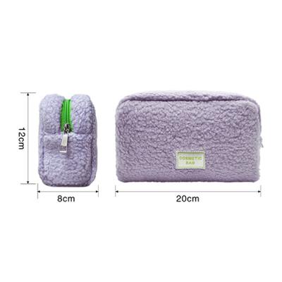 Eco Friendly Lamb Velvet Cosmetic Pouch Felt Plush Women Terry Travel Organizer Sherpa Bag