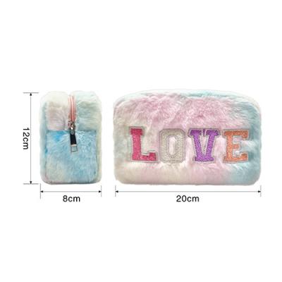 New Lamb Fleece Colorful HAIR Embroidered Letter Makeup Bag Cute Plush Cosmetic Bag